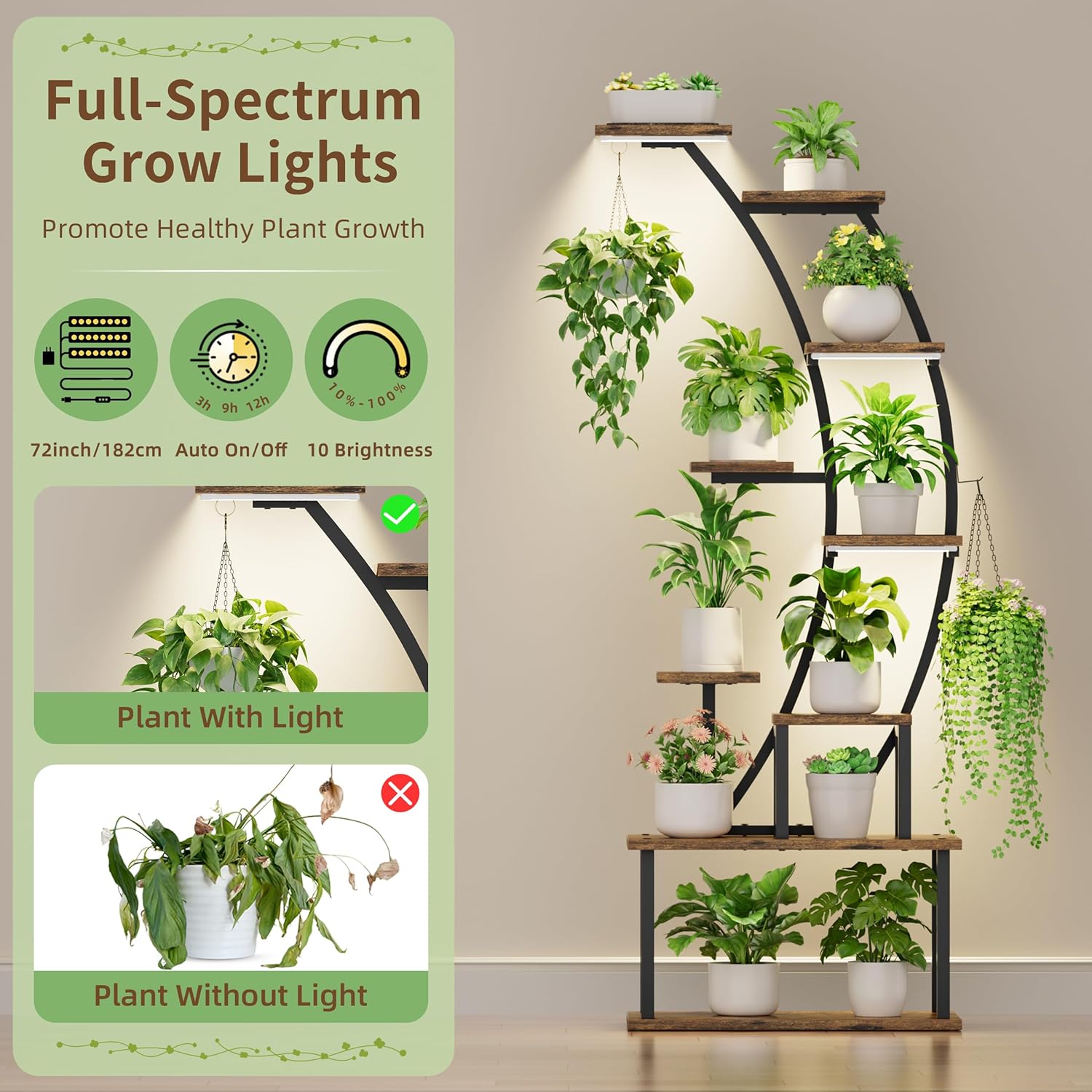 Indoor Plant Stand with Grow L - Lighting Decoration Stand recension och pris